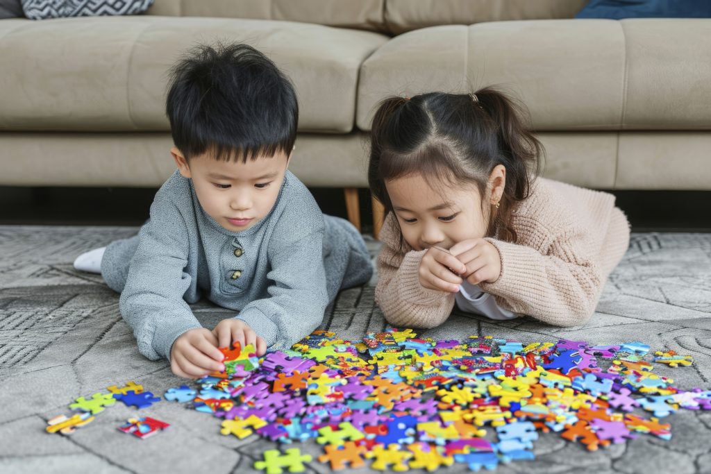 Young children with autism playing together