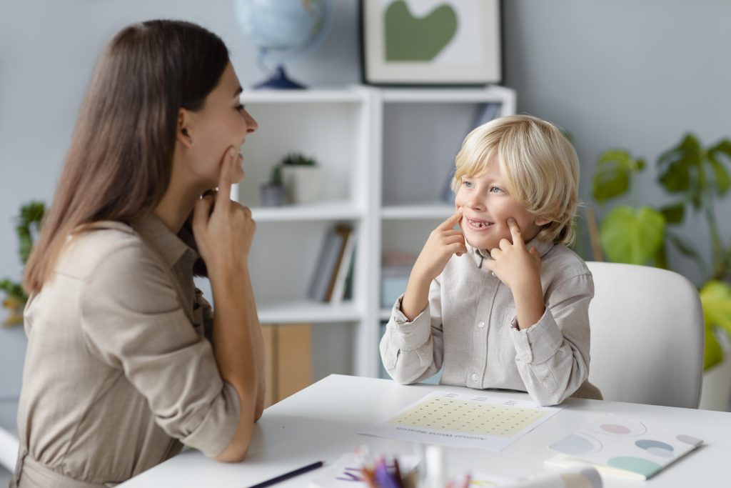 child in progress with speech therapy