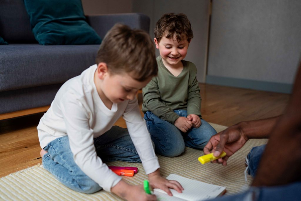 Children playing together on rug