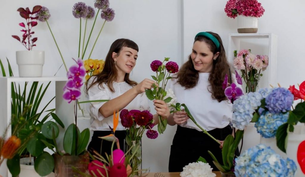 Two women in flower shop