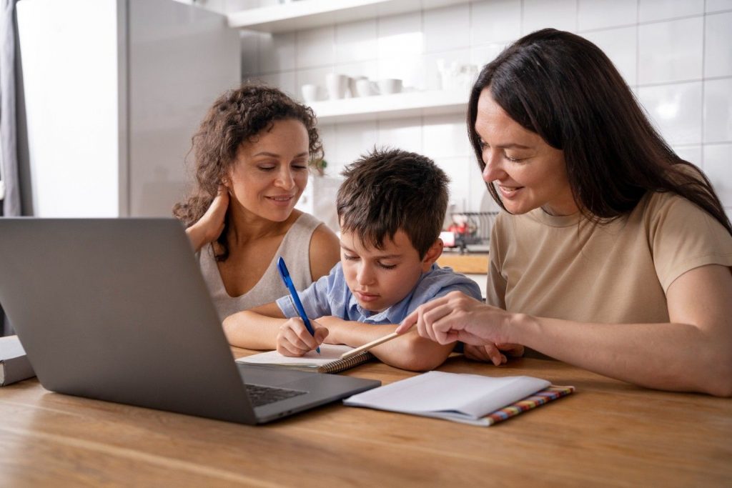 Child getting help with his homework