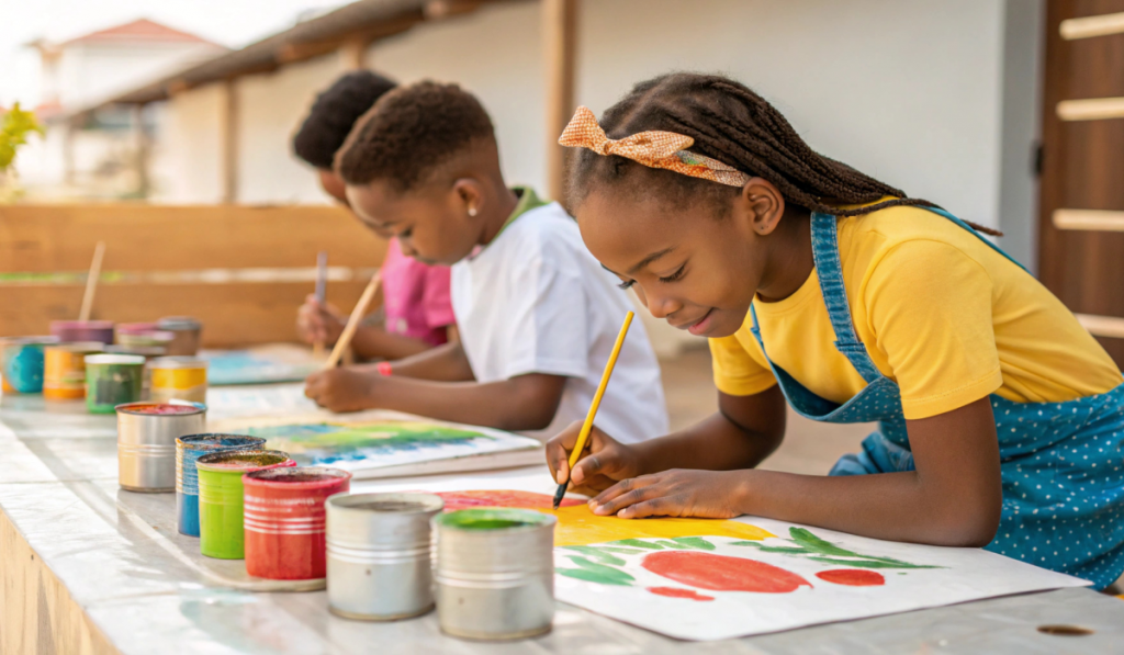 Group of children painting