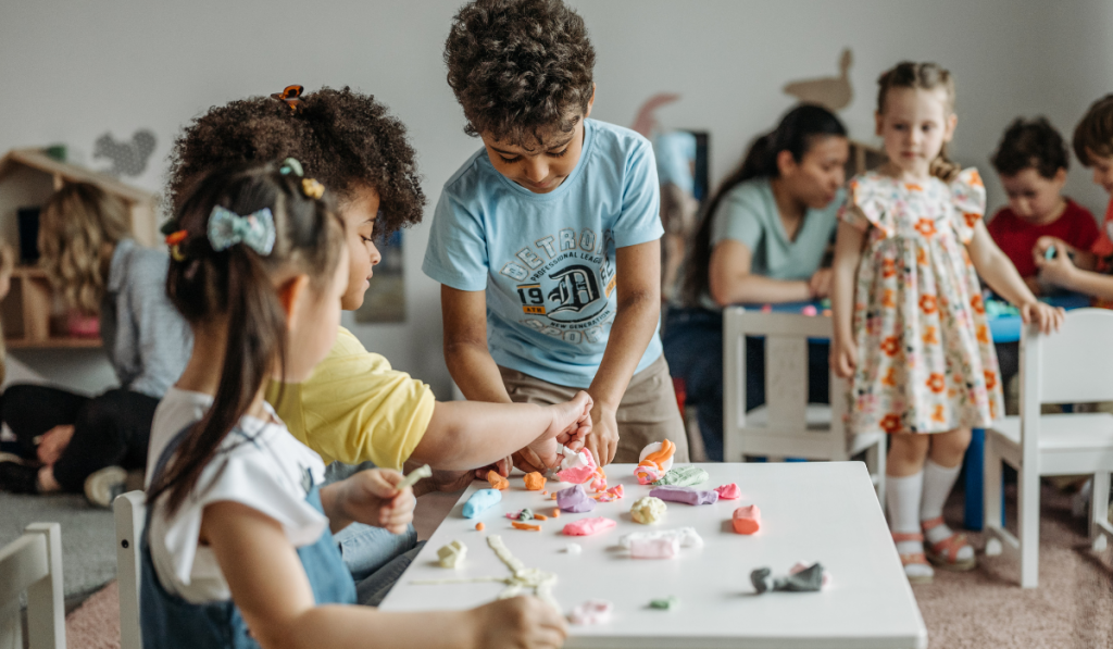 Group of children playing with playdough