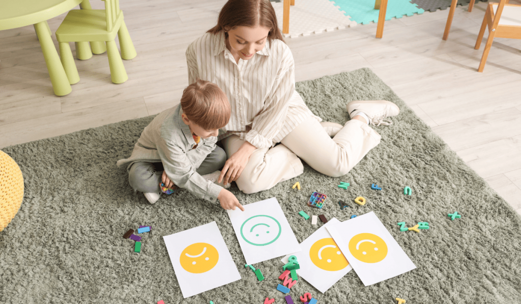 Child in therapy working with cards