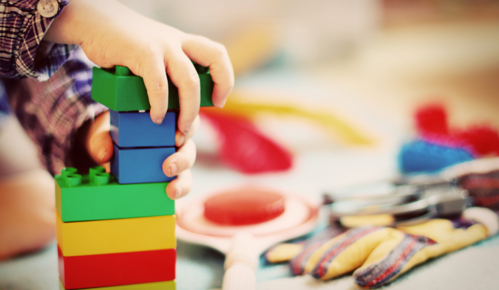 child playing with blocks