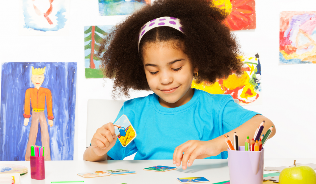 girl in therapy working with flash cards