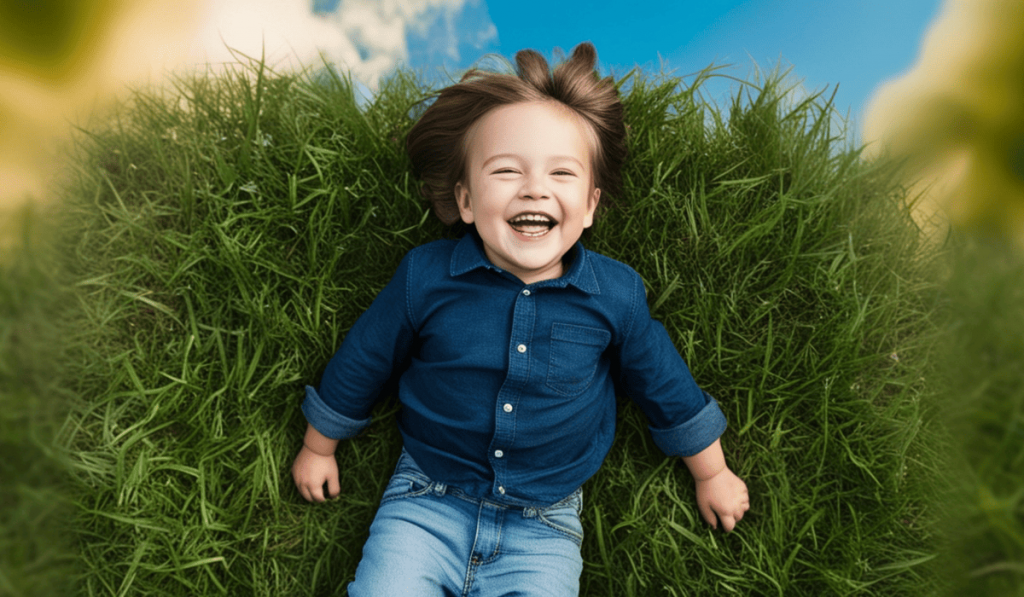 laughing child on grass